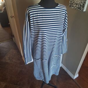 J. Crew Navy and White Striped Dress Nautical Sz L